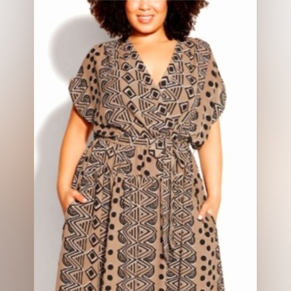 Loralette Geometric Black and Tan Mini Dress